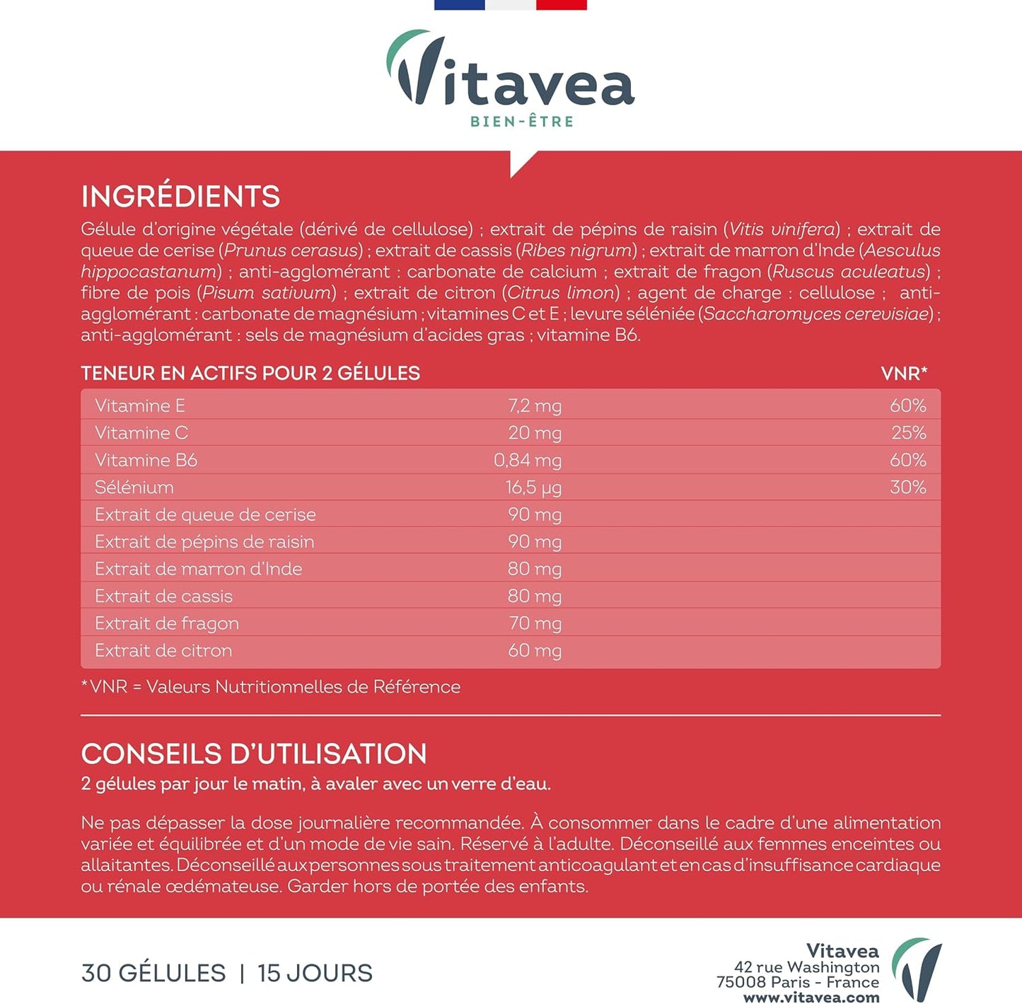 Vitavea Bien-être - Circulation Expert 360 - Marron, Cassis - 15 jours