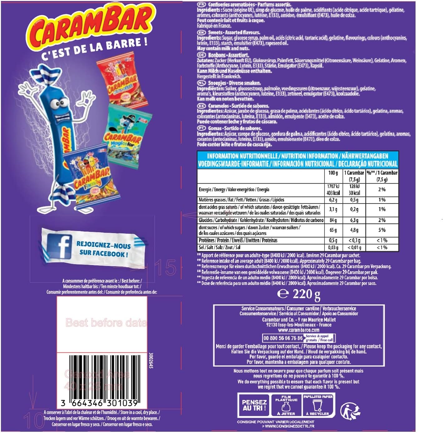 Carambar Atomic Sour Candy, 220g