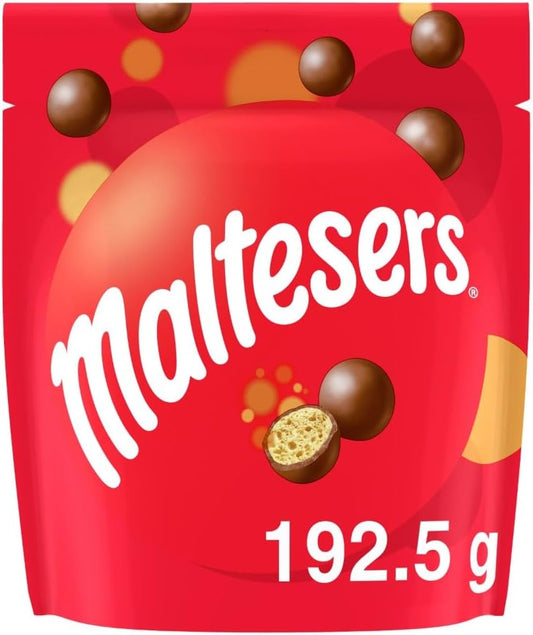 MALTESERS Caramelos de chocolate con leche y centro crujiente formato familiar 192,5 g
