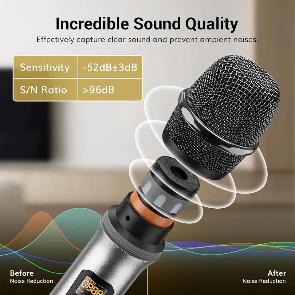 2PCS Wireless VHF Professional Microphone Handheld Mic System Karaoke w/Receiver