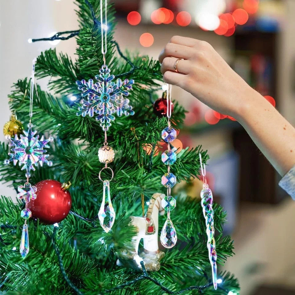 12pcs Christmas Ornaments Crystal Christmas Tree Decoration Iridescent Hanging .