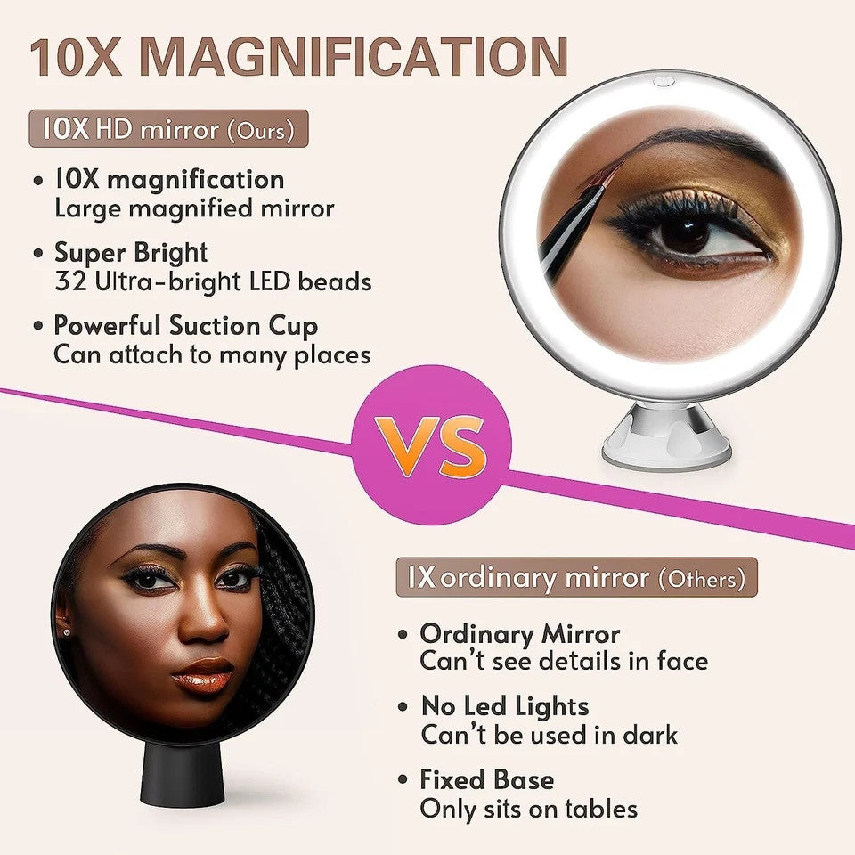 10X MAGNIFYING LIGHTED MAKEUP MIRROR Daylight LED Vanity Bathroom Travel Compact