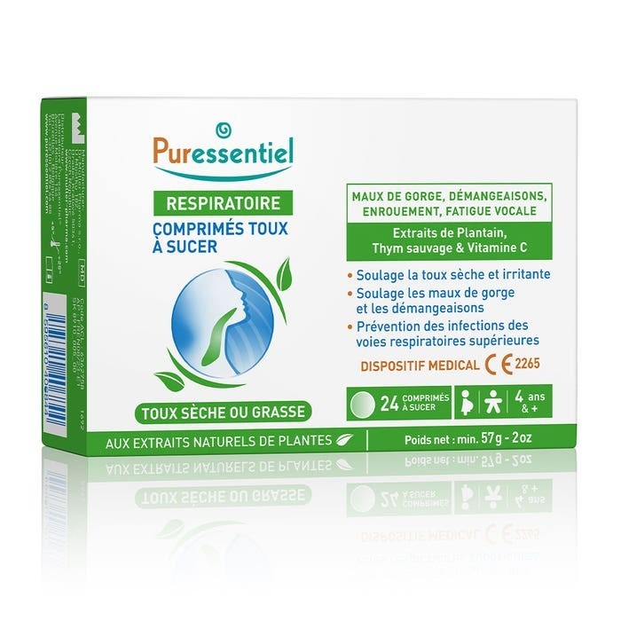 Puressentiel Respiratoire Toux Sèche ou Grasse 24 comprimés à sucer