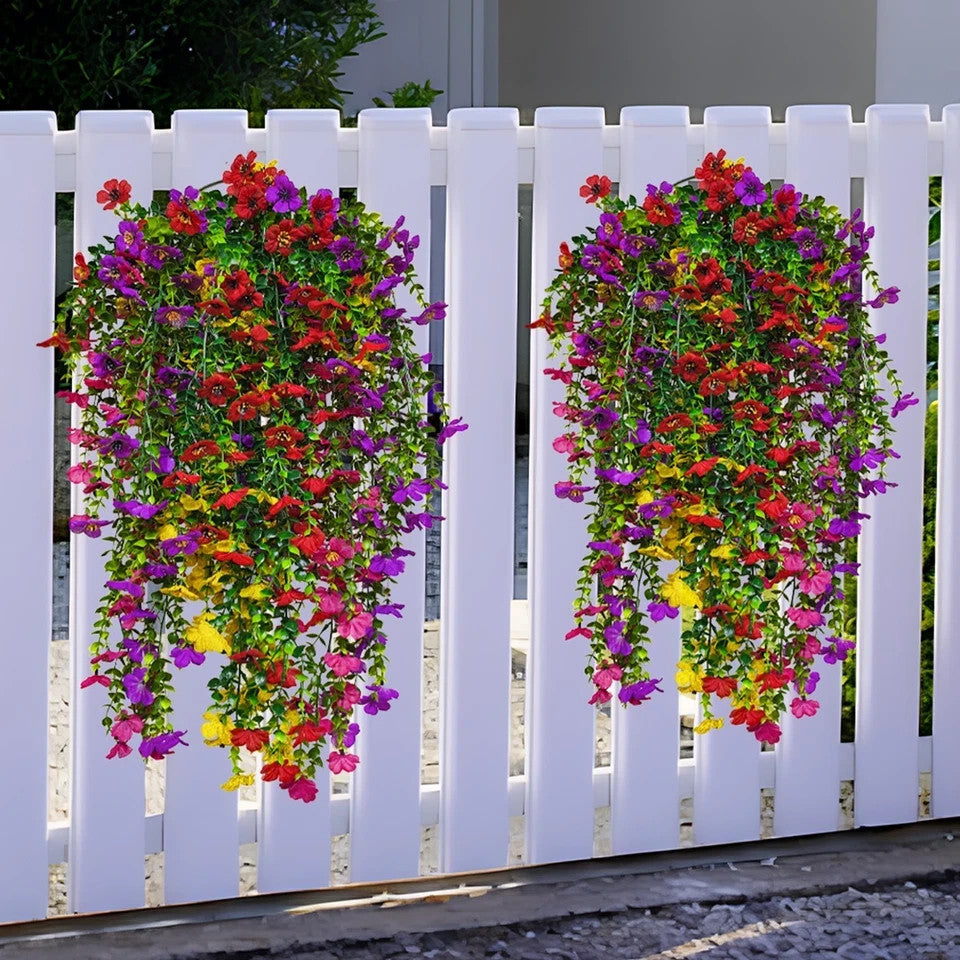 4Pcs Artificial Hanging Plastic Flowers UV Resistant Faux Plants Outdoor Decor .
