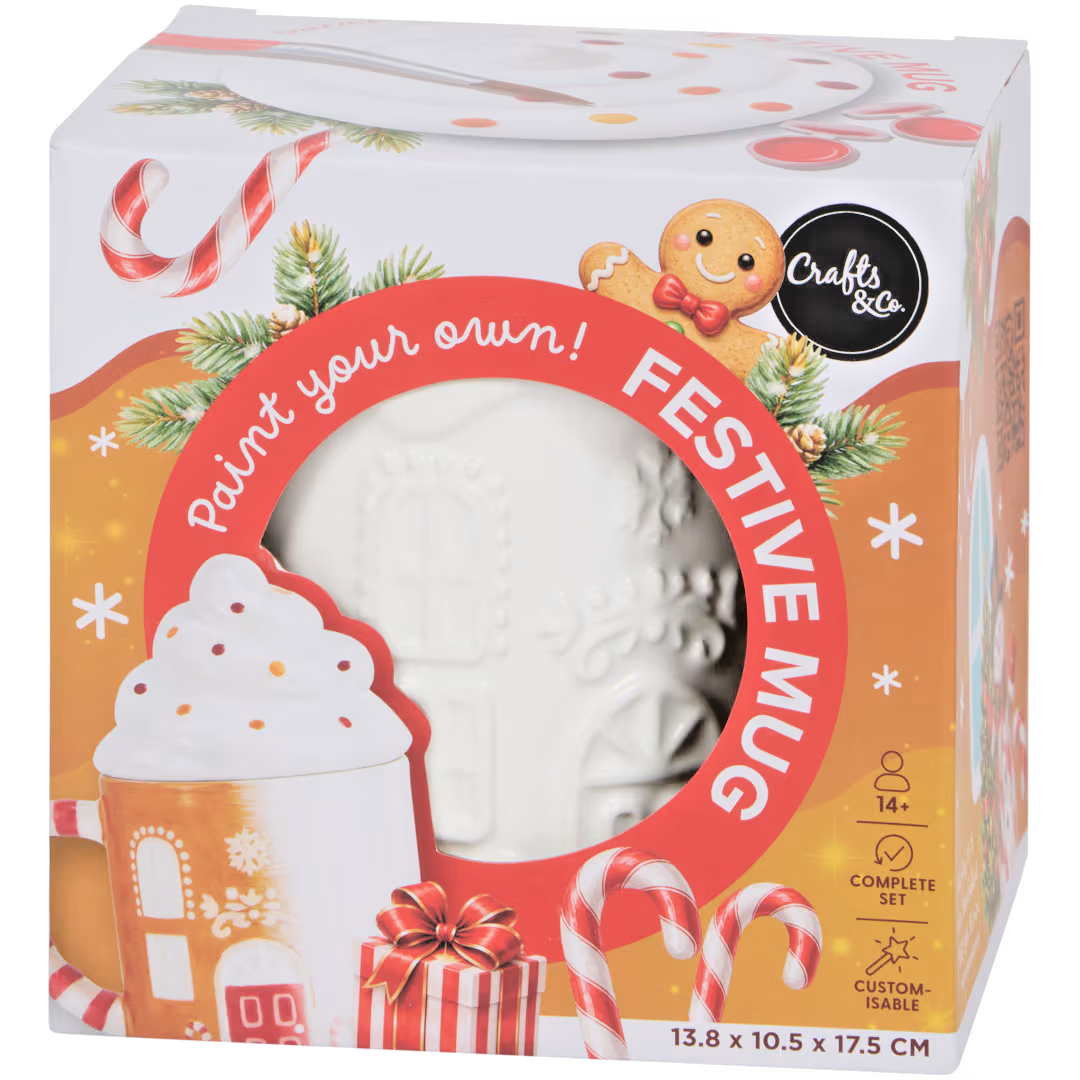 Kit Peinture Mug de Noël Crafts & Co Céramique avec Couvercle Cadeau Enfant Neuf