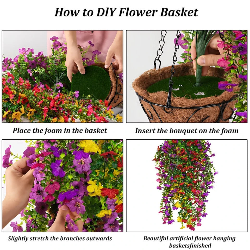 4Pcs Artificial Hanging Plastic Flowers UV Resistant Faux Plants Outdoor Decor .