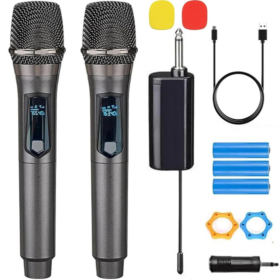 2PCS Wireless VHF Professional Microphone Handheld Mic System Karaoke w/Receiver