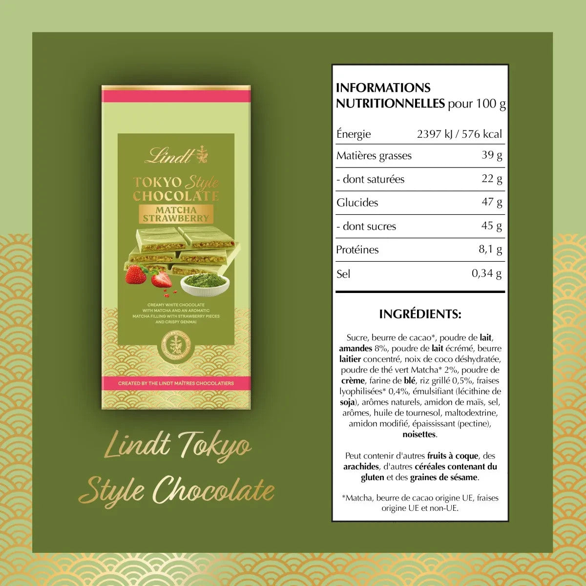Lindt Dubaï Style tablette de chocolat 150 g | matcha fraise | Dubai | nouveau