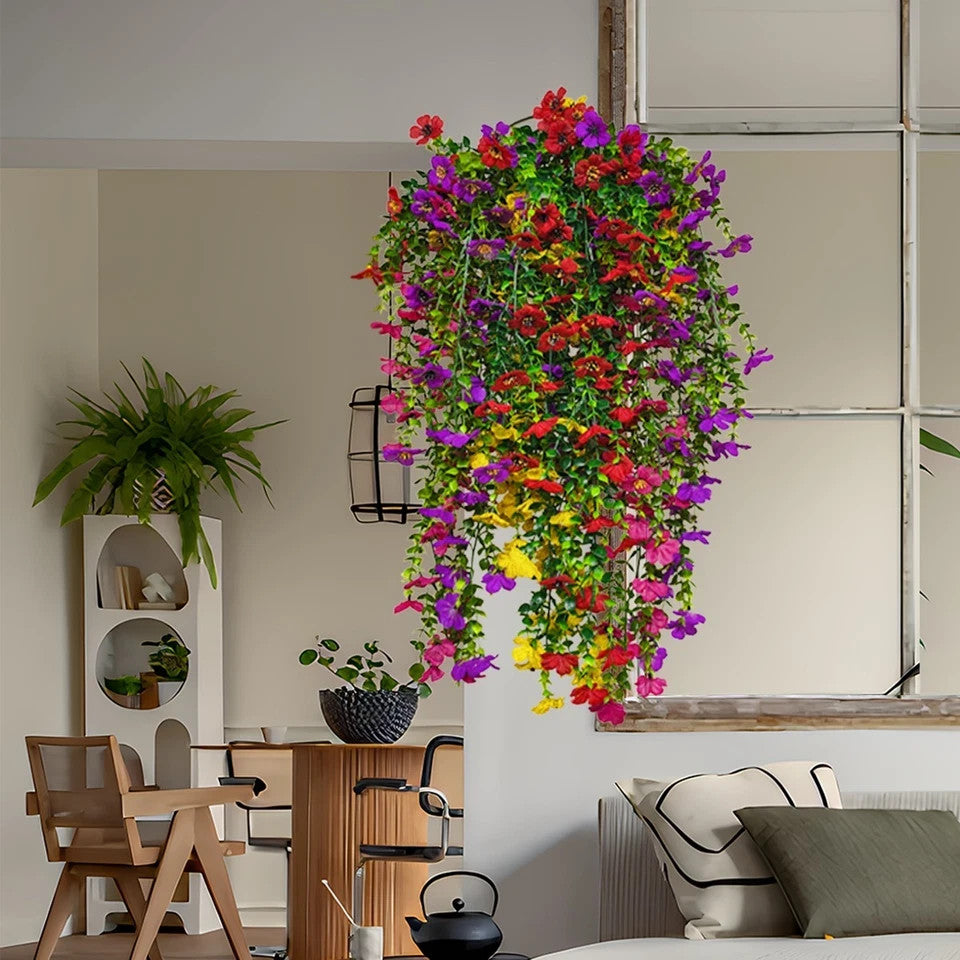 4Pcs Artificial Hanging Plastic Flowers UV Resistant Faux Plants Outdoor Decor .