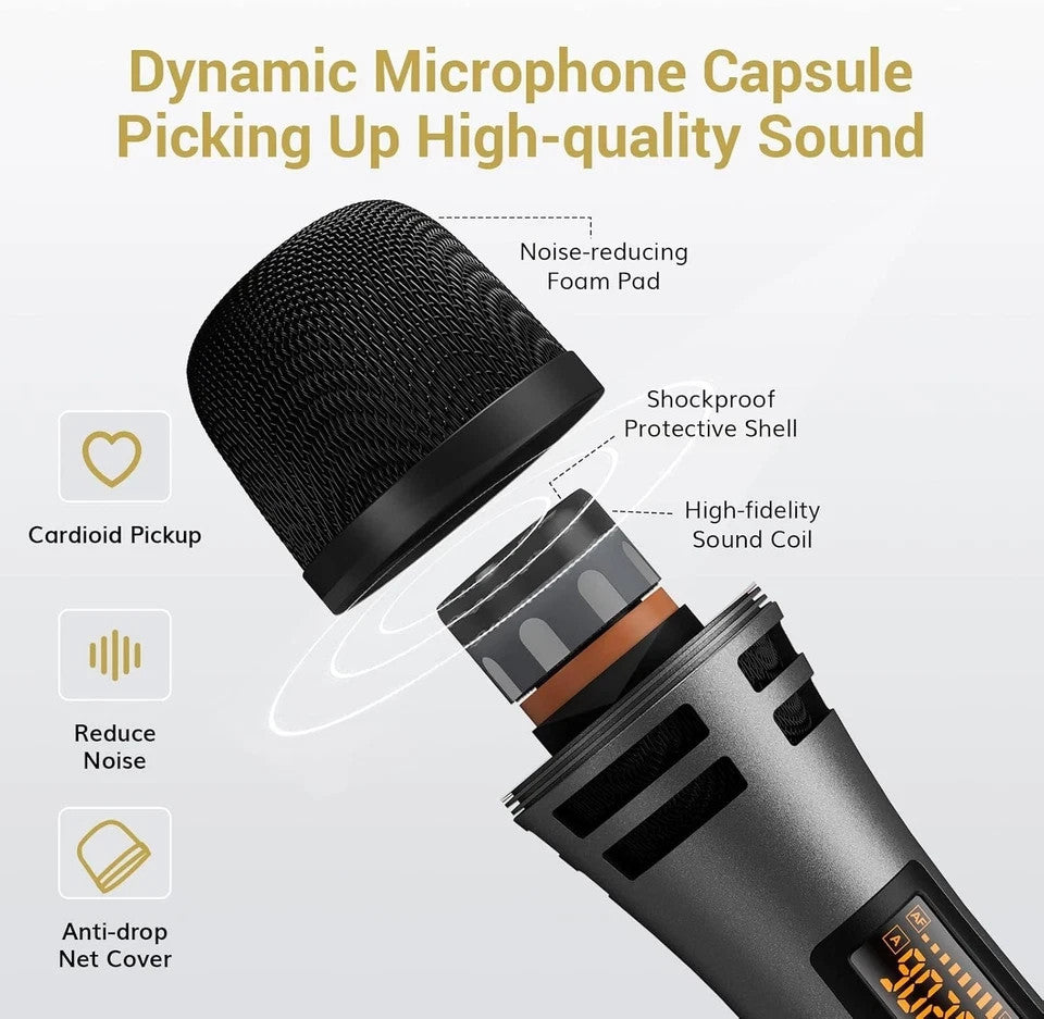 2PCS Wireless VHF Professional Microphone Handheld Mic System Karaoke w/Receiver