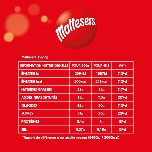 MALTESERS Caramelos de chocolate con leche y centro crujiente formato familiar 192,5 g