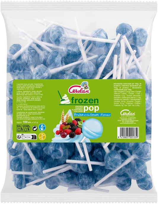 Caramelos Cerdán - Frozen Pop Wild Berry Yogurt-Flavored Lollipop | Gluten-Free and Allergen-Free Hard Candy | Bag of 100 Units | Ideal for Parties, Events, and Birthdays