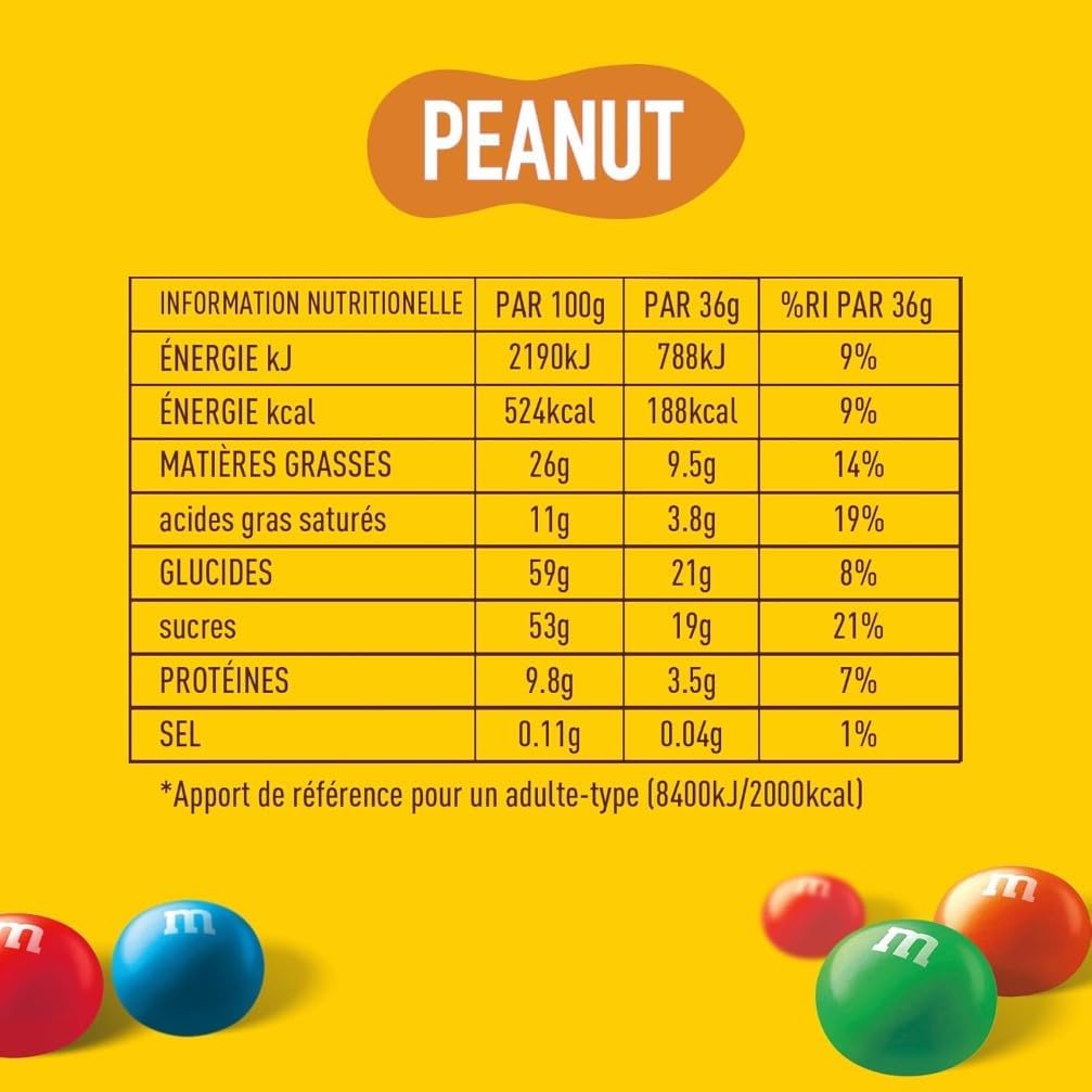 M&M'S PEANUT Caramelos de chocolate con leche y cacahuetes 5 bolsas de 36g