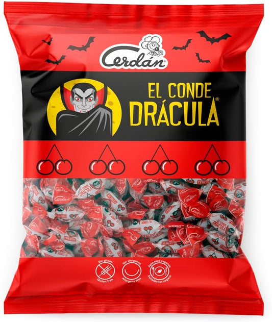Caramelos Cerdán - Dracula Hard Candy Cherry Flavor | Gluten-Free and Allergen-Free | Parties & Halloween | Bag of 150 Candies - 500g