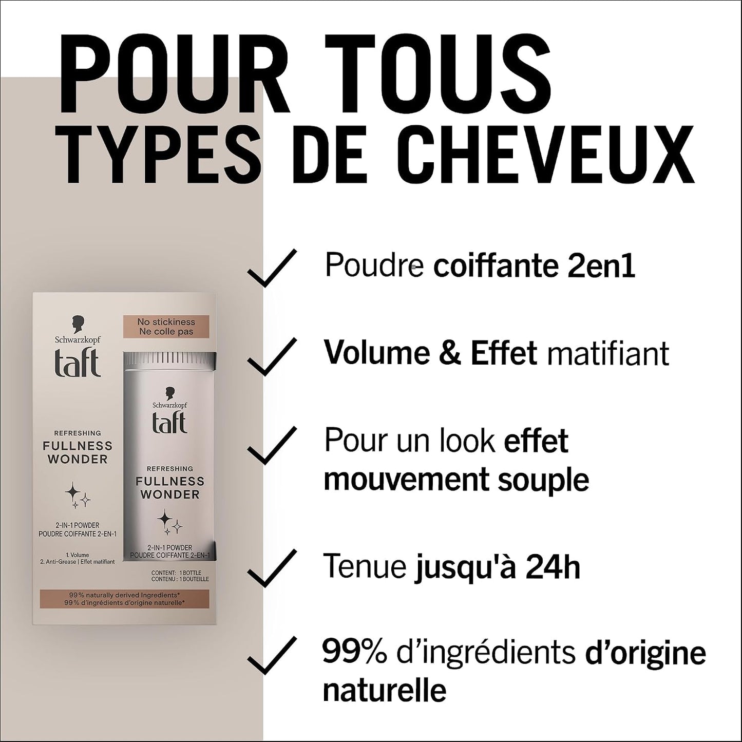 Taft Poudre Coiffante 2en1 10g Volume Instantané Matifiant Sans Residus