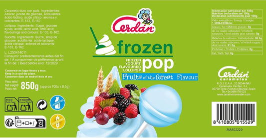Caramelos Cerdán - Frozen Pop Wild Berry Yogurt-Flavored Lollipop | Gluten-Free and Allergen-Free Hard Candy | Bag of 100 Units | Ideal for Parties, Events, and Birthdays