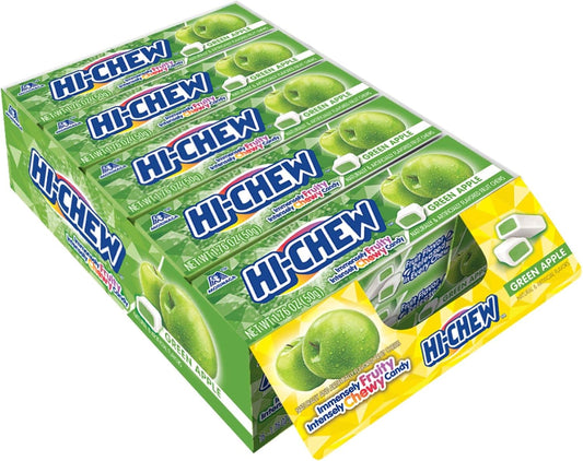 HI-CHEW Caramelos masticables sabor manzana verde, 15 estuches x 50 g
