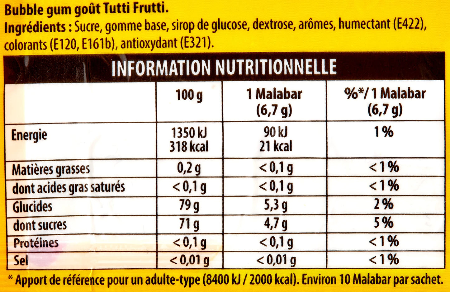 Malabar Fruta mixta Tutti Paquete 67g