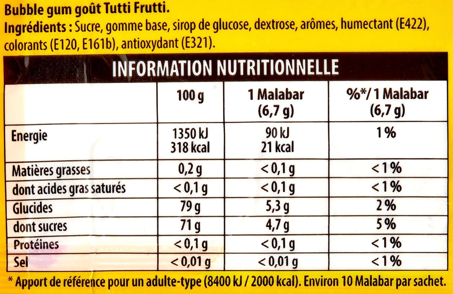 Malabar Fruta mixta Tutti Paquete 67g