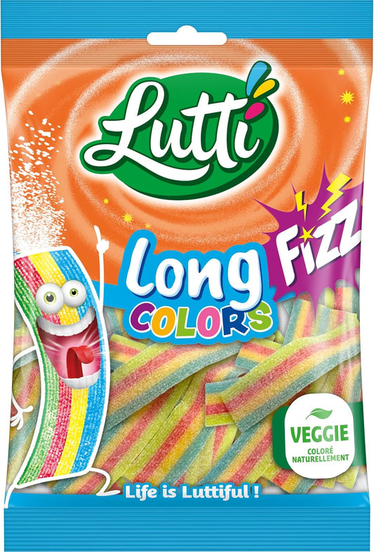 LUTTI Long Fizz Colors Caramelos Ácidos Sabor a Frutas 100g
