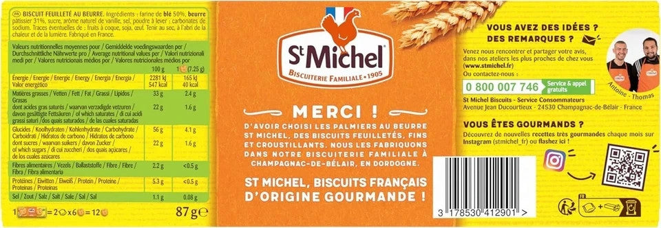 ST MICHEL Le Palmier au Beurre - 1 paquet de 2 Sachets de 6 Biscuits 87g
